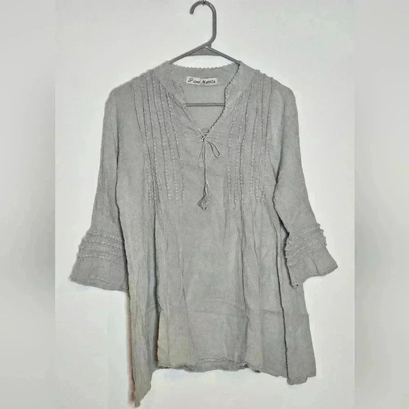 JP & Maddie Boho Flutter 3/4 Sleeve Cotton Ruffle Gray V-Neck Womens Small Tunic - Picture 2 of 6